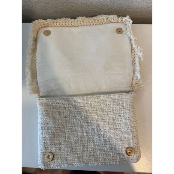 Sabriyya Cream Tweed Beaded Fringe Clutch - Picture 3 of 6